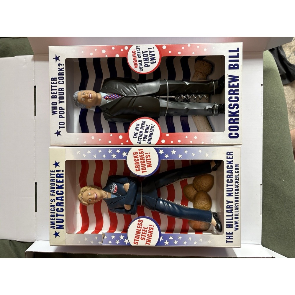 Bill & Hillary Clinton Political Caricature Novelty Corkscrew & Nutcracker Set